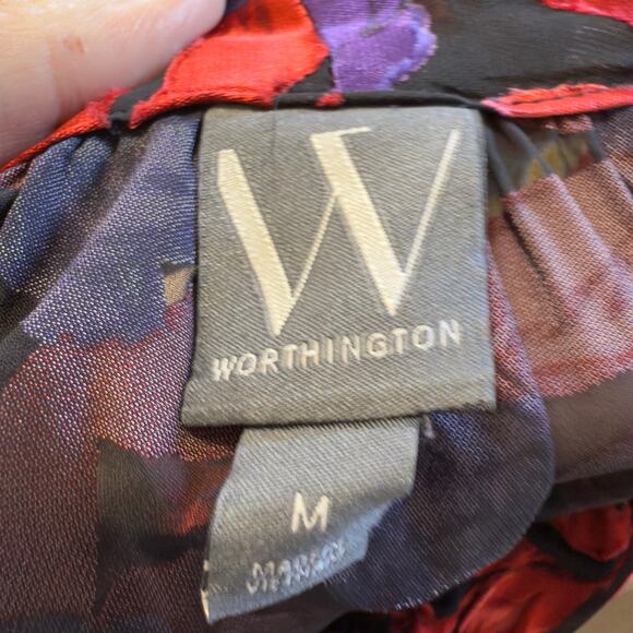 Worthington Women’s size medium sheer red and purple top, blouse , demure, #3645 - Picture 9 of 9